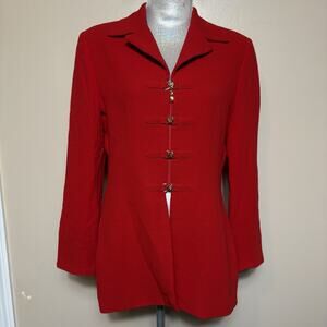 Griffith Gray St. John Womens Red Blazer Size 6 Made in Italy Gold Heart Clasp